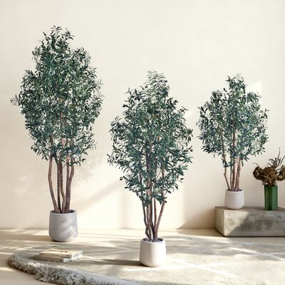 Realistic Artificial Olive Tree with Natural Trunk - 5FT 6FT 7FT, UV Resistant for Luxury Home & Hotel Lobby Decor